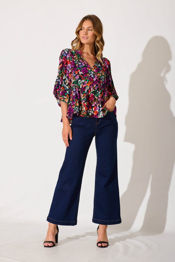 Top In Black Multi Floral - Image 4