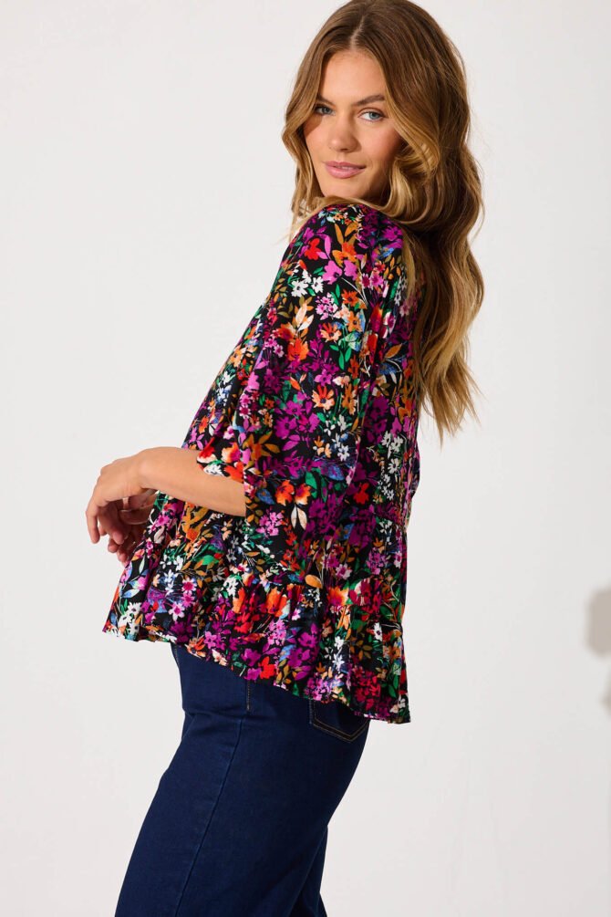 Top In Black Multi Floral - Image 2