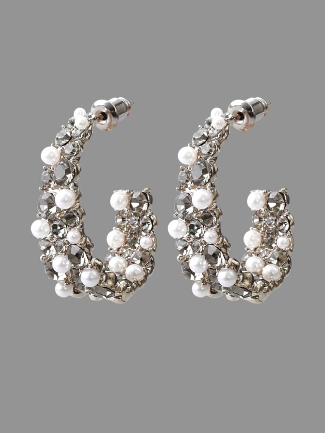 Cubic Zirconia Pearl Beaded Hoop Earrings