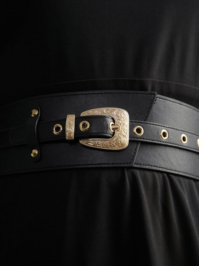 Vintage Floral Pattern Strap Wide Waist Belt - Image 4