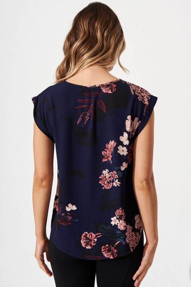 Top In Navy With Pink And Blush Floral - Image 5