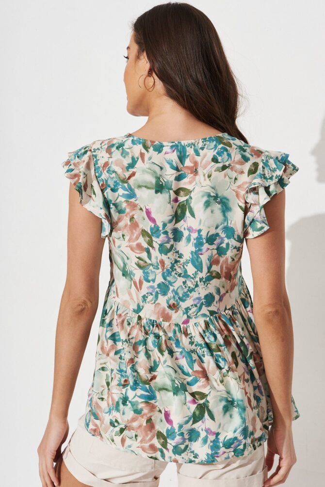 Top In White With Teal Floral - Image 4