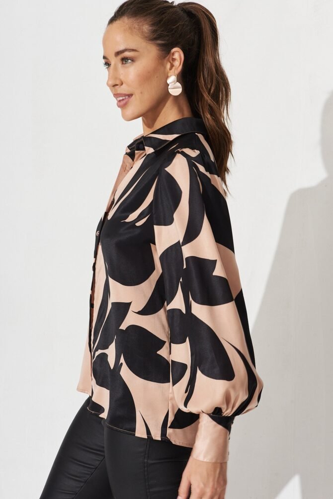 Callia Shirt In Brown With Black Print - Image 4