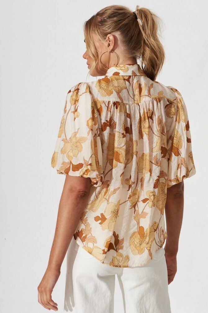 Shirt In White With Rust Floral - Image 5