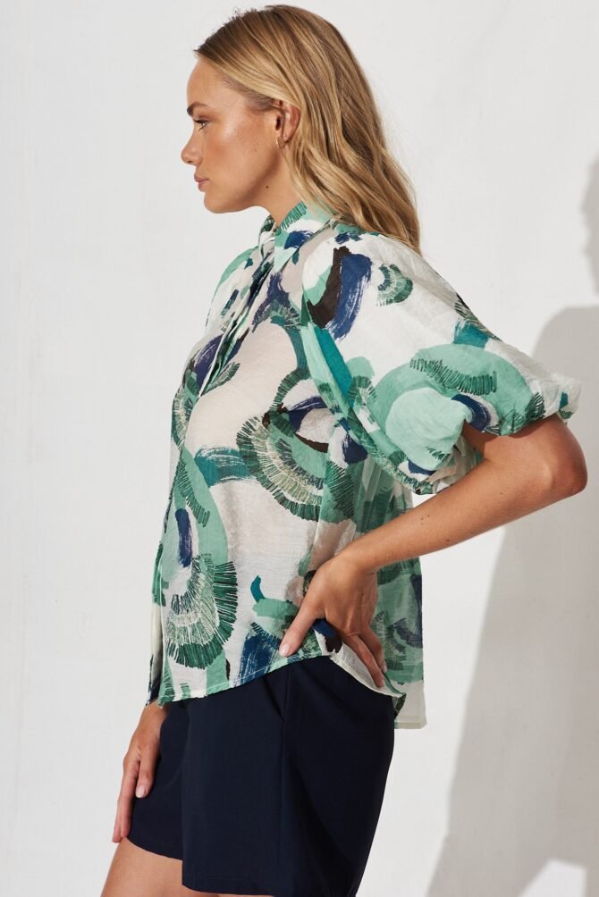 Shirt In White With Green Multi - Image 3