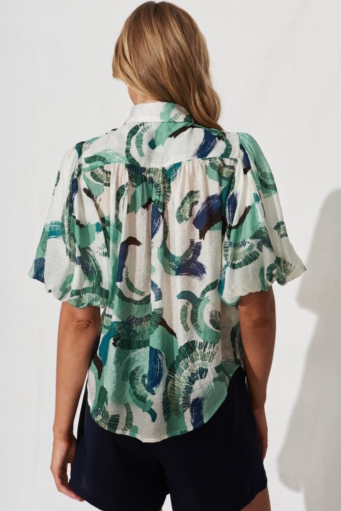Shirt In White With Green Multi - Image 4