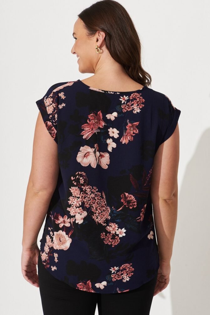 Top In Navy With Pink And Blush Floral - Image 8