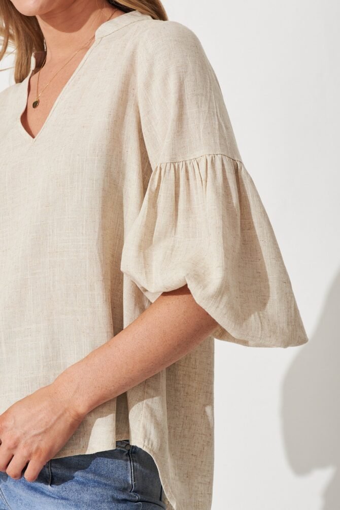 Top In Oatmeal Linen Blend - Image 4