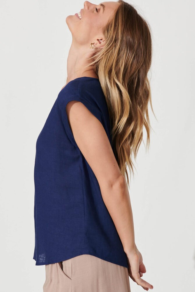 Top In Navy Linen Blend - Image 4