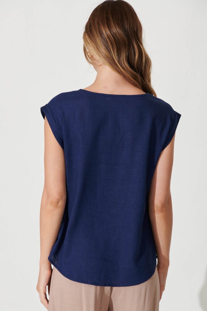 Top In Navy Linen Blend - Image 5