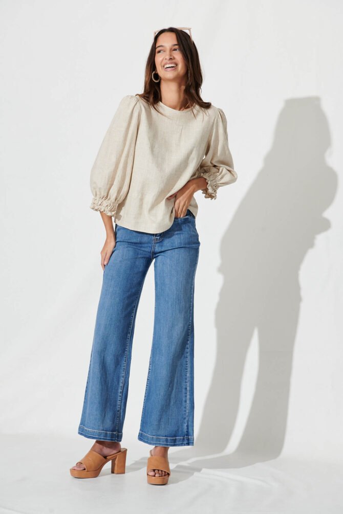 Top In Oatmeal Cotton Linen - Image 4