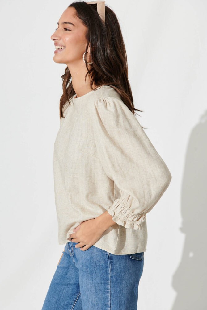 Top In Oatmeal Cotton Linen - Image 2