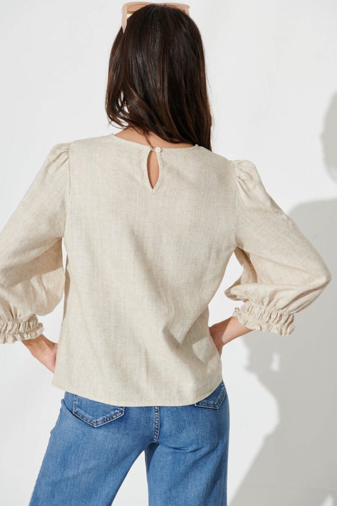 Top In Oatmeal Cotton Linen - Image 3