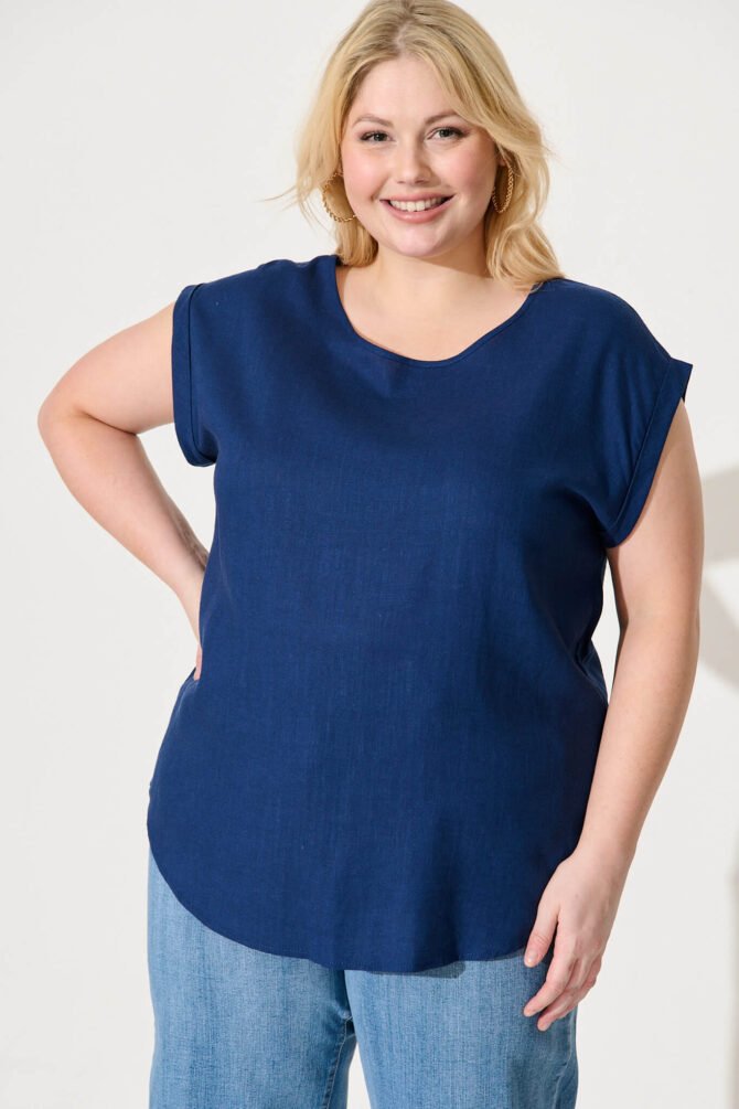 Top In Navy Linen Blend - Image 2