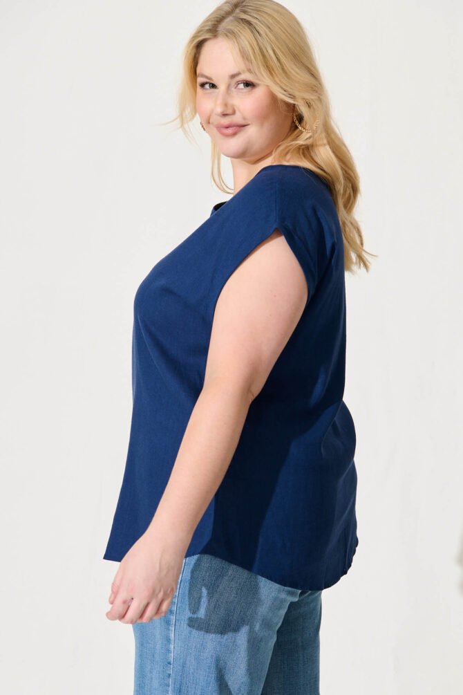 Top In Navy Linen Blend - Image 7