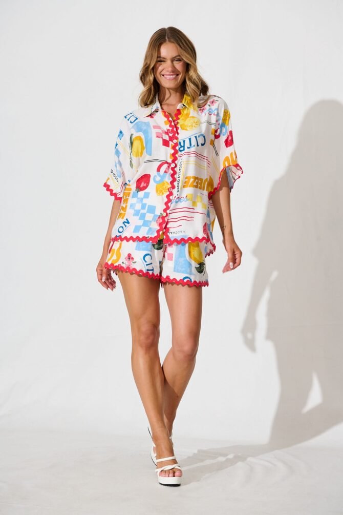 Shirt In White Lemon Print Ric Rac Trim - Image 6
