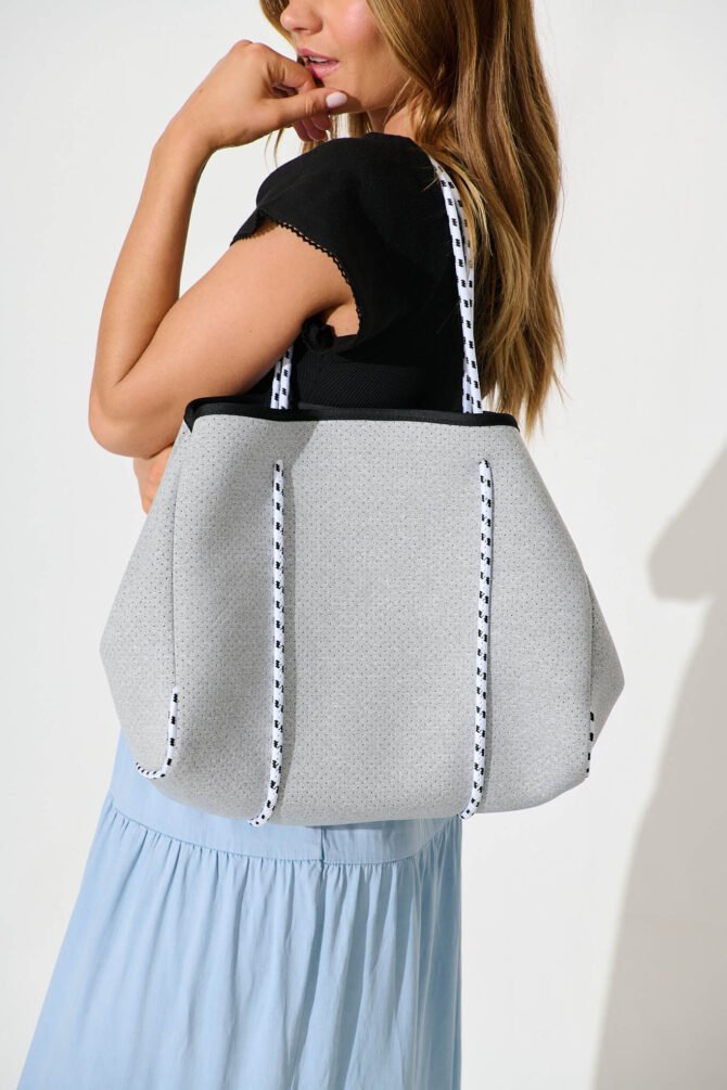 Neoprene Tote Bag In Light Grey - Image 5