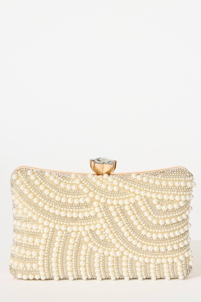 Clutch in Gold with Pearl and Diamante