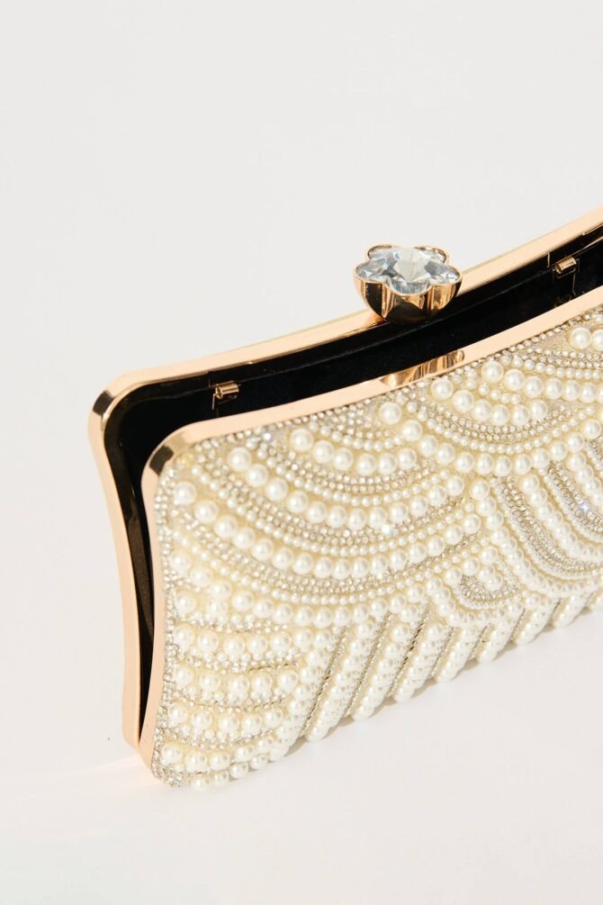 Clutch in Gold with Pearl and Diamante - Image 3