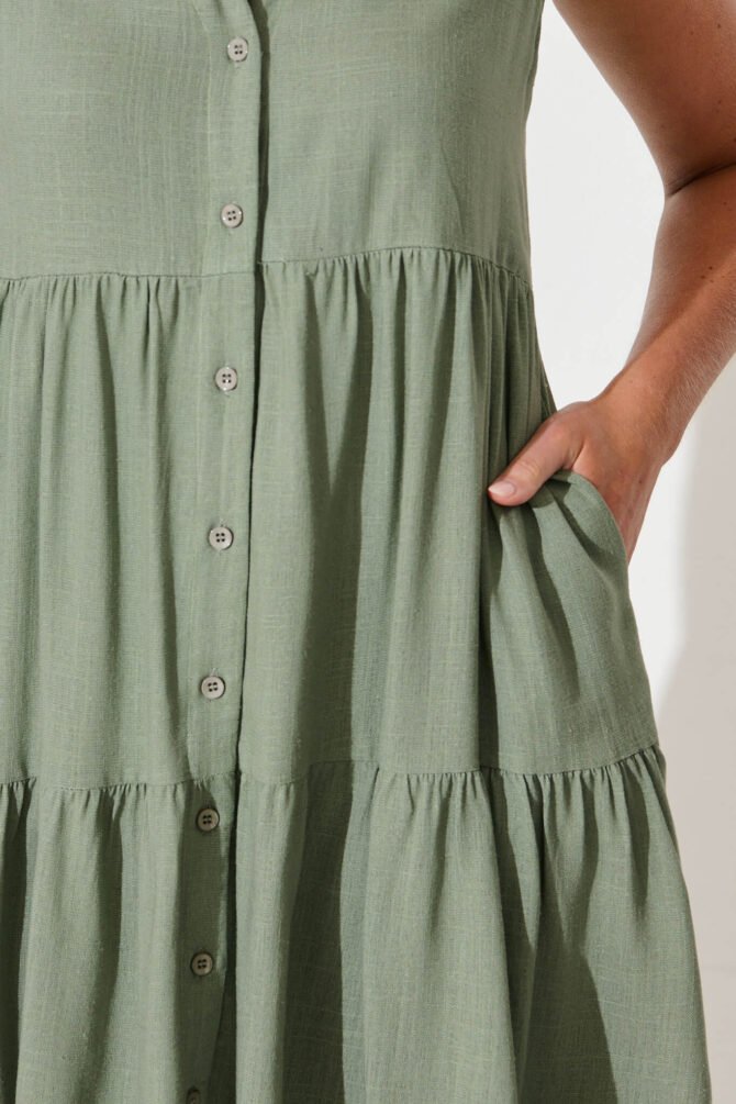 Dress in Khaki Linen Blend - Image 5