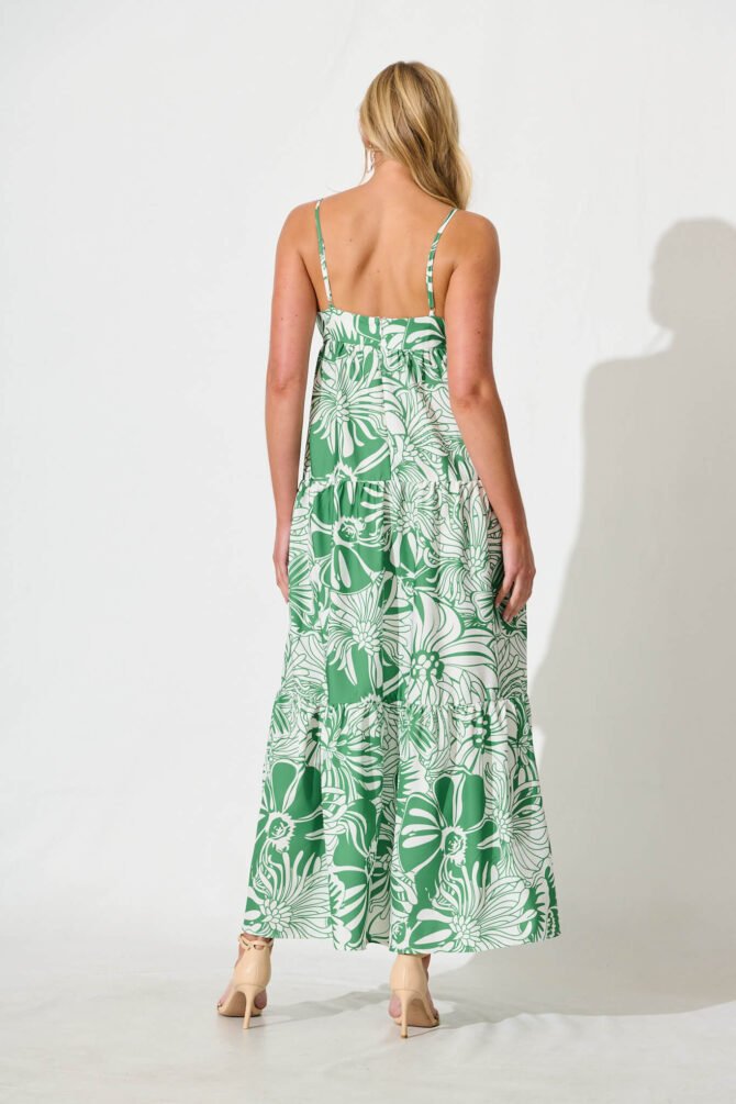 Maxi Sundress in White With Green Print - Image 4