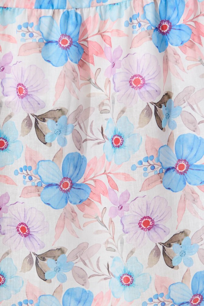 Midi Dress in Multi Blue Floral Cotton Blend - Image 6