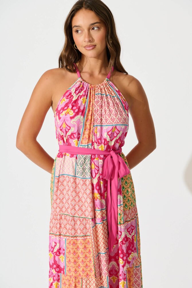 Midi Sundress in Pink Multi Patchwork - Image 2