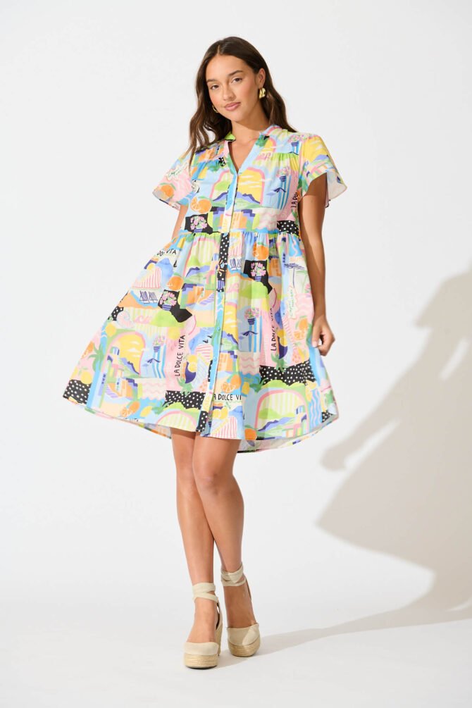 Dress in Multi Summer Print Cotton