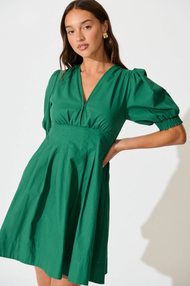 Dress in Emerald Green Cotton - Image 2