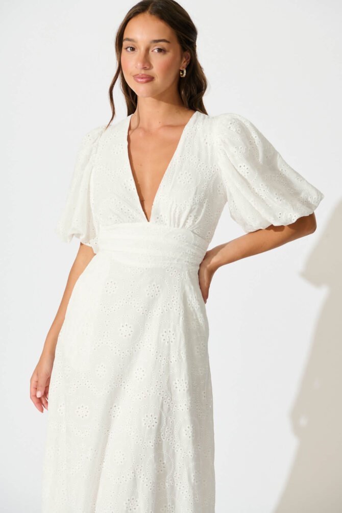 Maxi Dress In White Broderie Cotton - Image 2