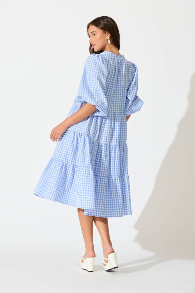 Dress In Cornflower Blue Gingham Cotton - Image 4