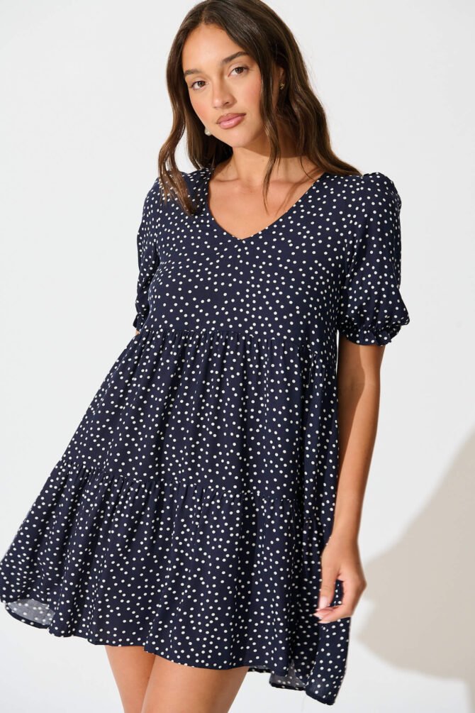 Dress in Navy with White Spots - Image 2