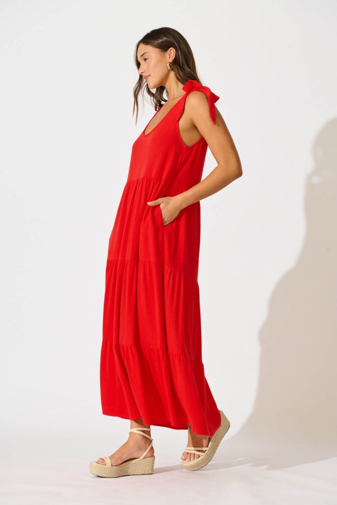 Maxi Sundress in Red Linen Blend - Image 3