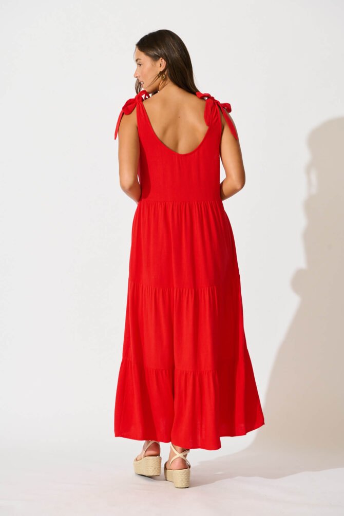 Maxi Sundress in Red Linen Blend - Image 4