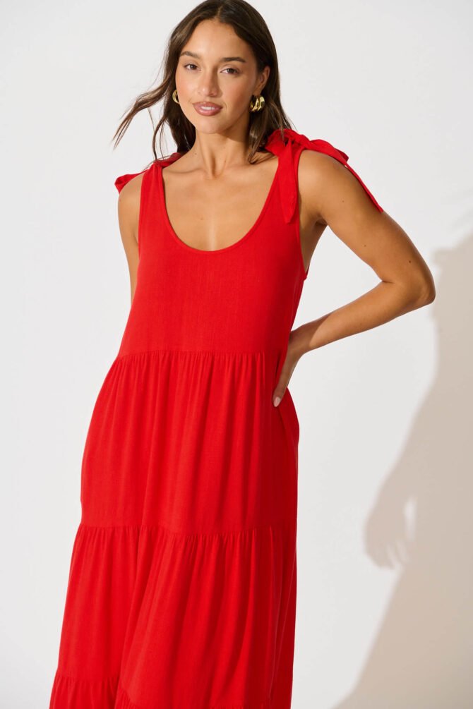 Maxi Sundress in Red Linen Blend - Image 2