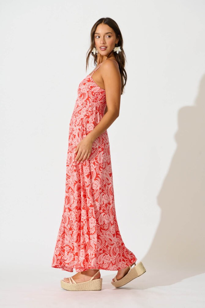 Maxi Sundress In Red Paisley - Image 3