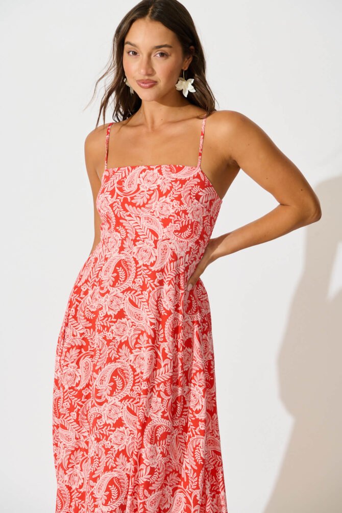 Maxi Sundress In Red Paisley - Image 2