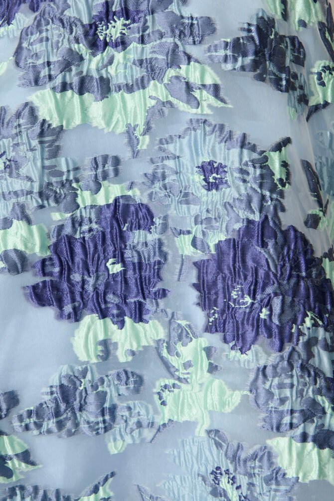 Dress in Blue Floral Organza Jacquard - Image 6