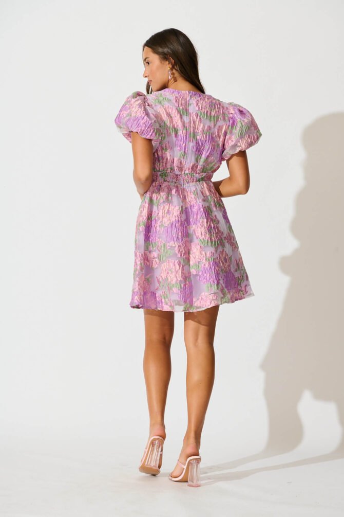 Dress in Lilac Floral Organza Jacquard - Image 4