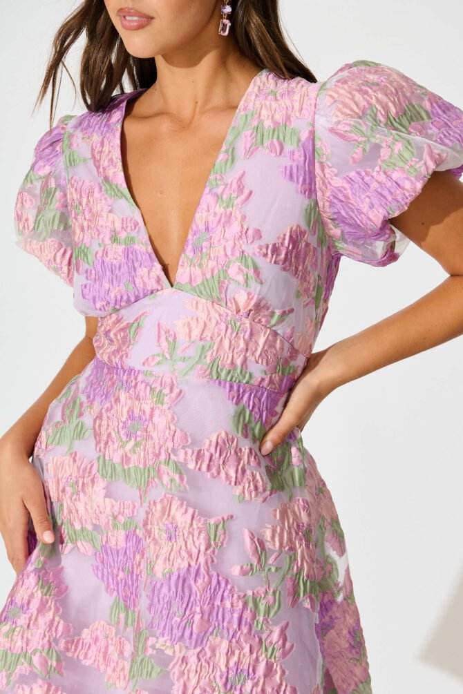 Dress in Lilac Floral Organza Jacquard - Image 5