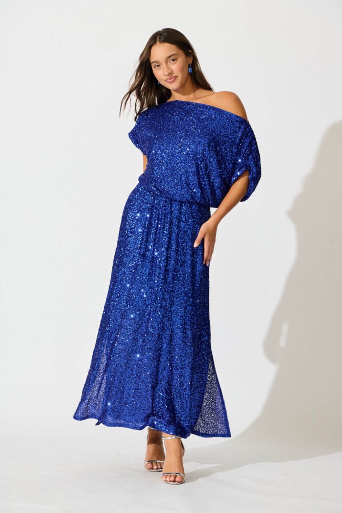 Maxi Dress in Cobalt Blue Sequin - Image 2