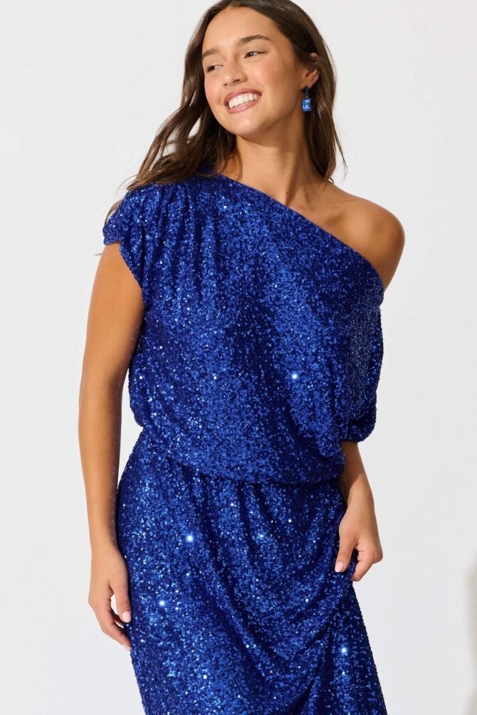 Maxi Dress in Cobalt Blue Sequin - Image 5