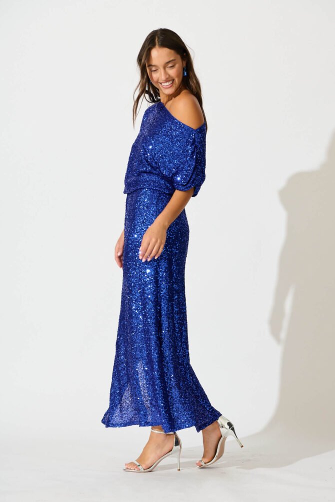 Maxi Dress in Cobalt Blue Sequin - Image 6