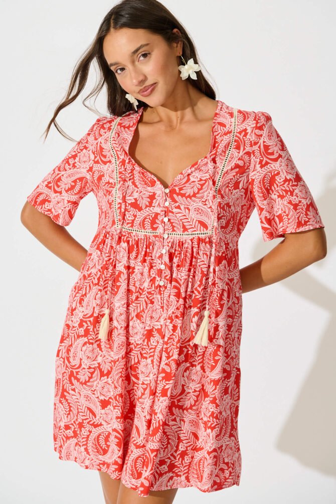 Dress in Red with White Paisley - Image 2