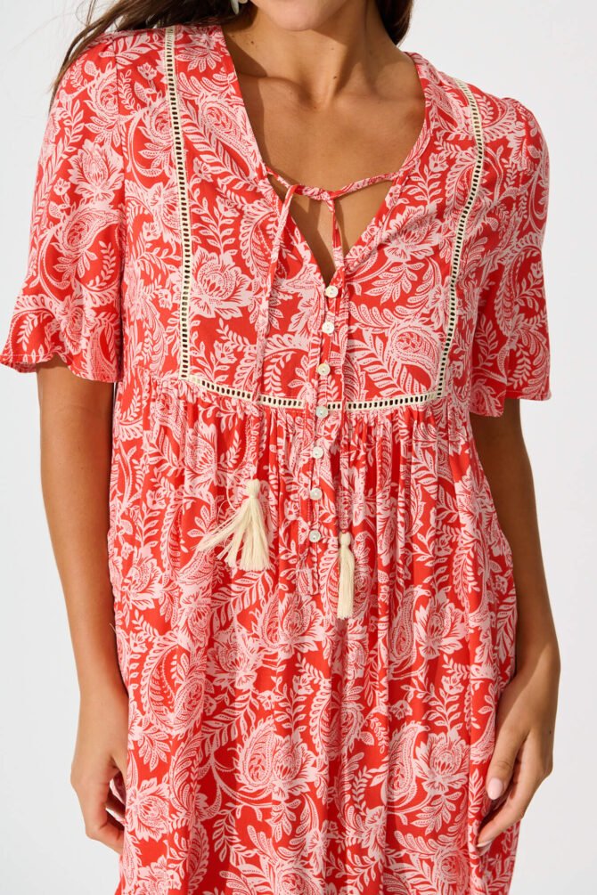 Dress in Red with White Paisley - Image 5