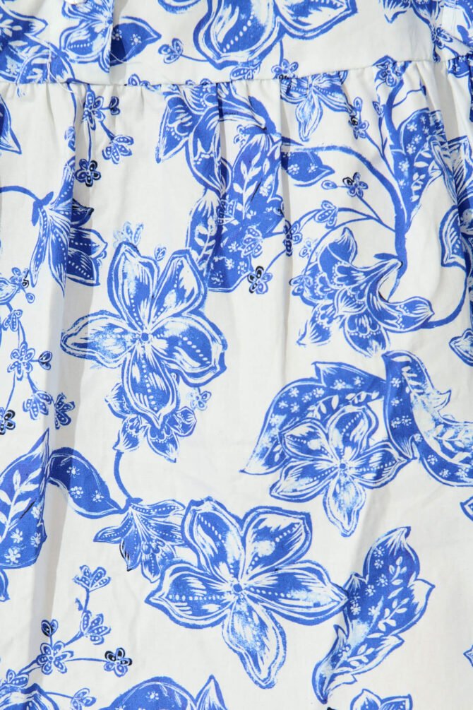 Dress in White with Blue Floral Cotton - Image 6