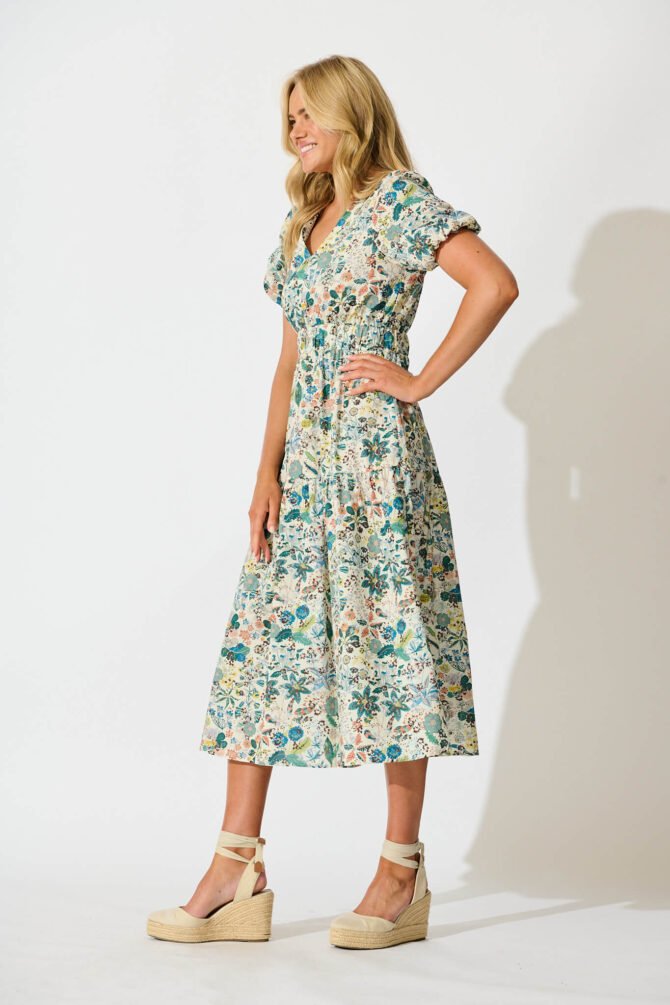 Midi Dress in Multi Floral Cotton - Image 3