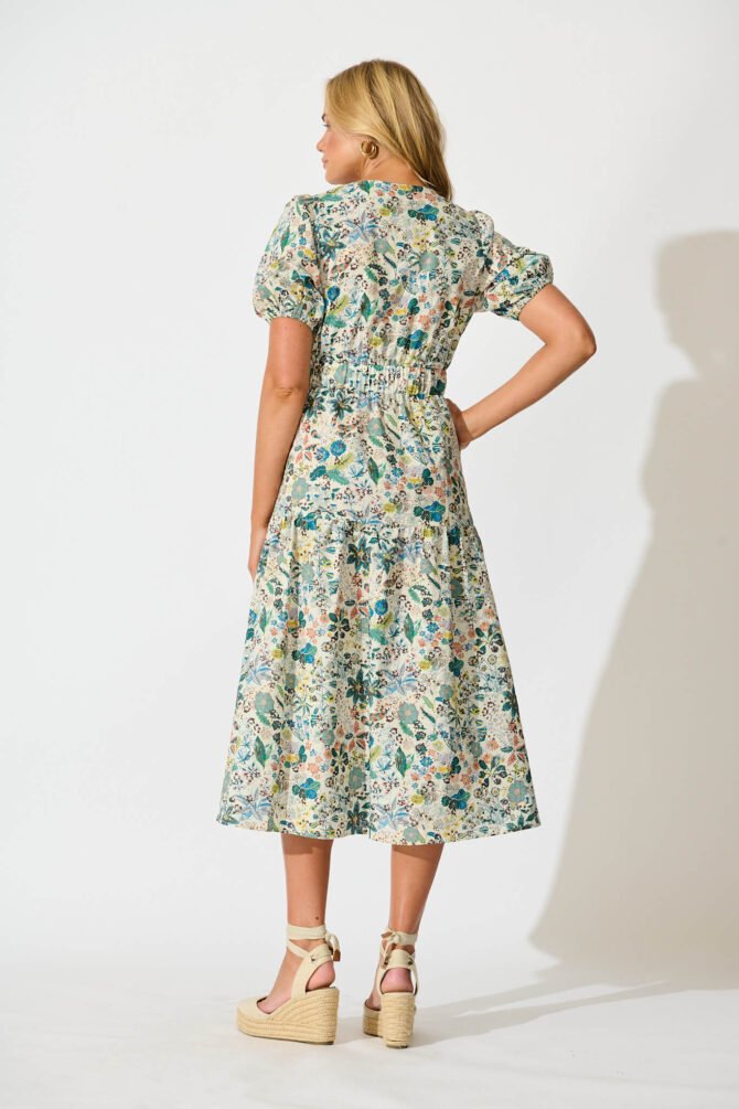 Midi Dress in Multi Floral Cotton - Image 4