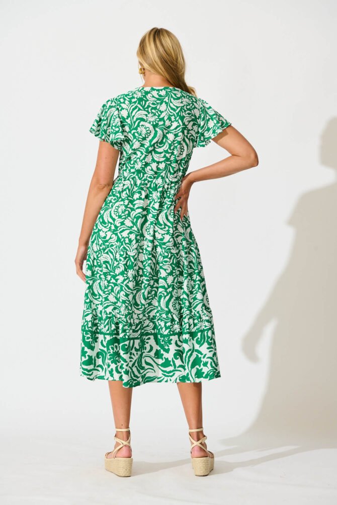 Midi Dress in Green with White Print - Image 4