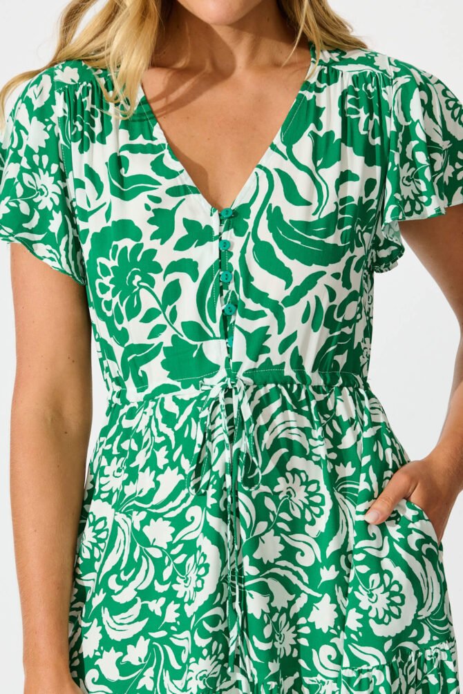 Midi Dress in Green with White Print - Image 5